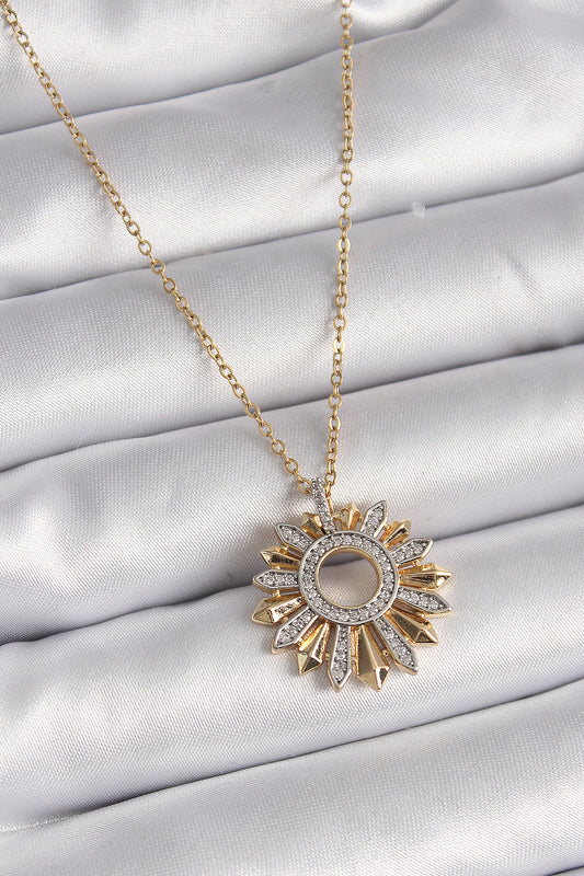 BKO9477 - 316L Çelik Gold Renk Zincir Zirkon Taşlı Mix Renk Güneş Model Kadın Kolye