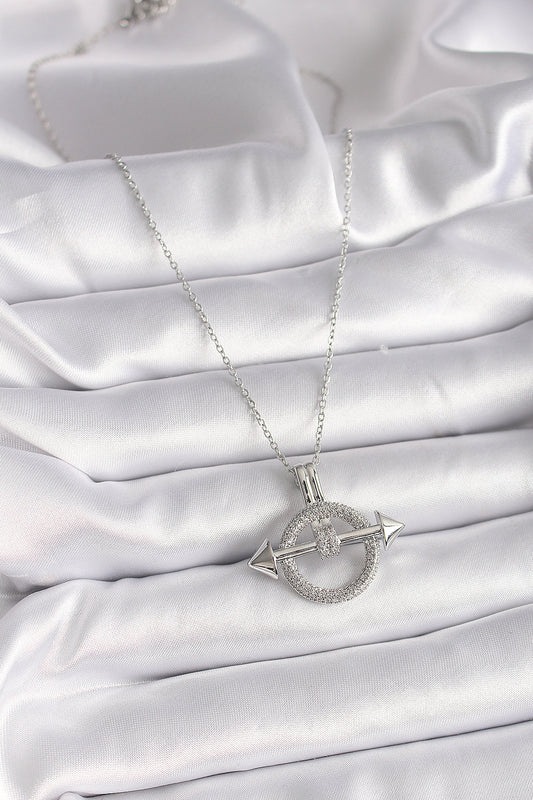 BKO9506 - 316L Çelik Gümüş Renk Zincir Zirkon Taşlı Halka Model Kadın Kolye