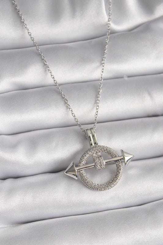 BKO9506 - 316L Çelik Gümüş Renk Zincir Zirkon Taşlı Halka Model Kadın Kolye