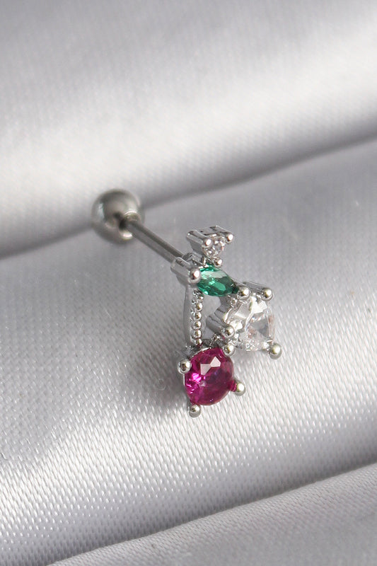 316L Çelik Gümüş Renk Zirkon Taşlı Tragus Piercing - PR1227
