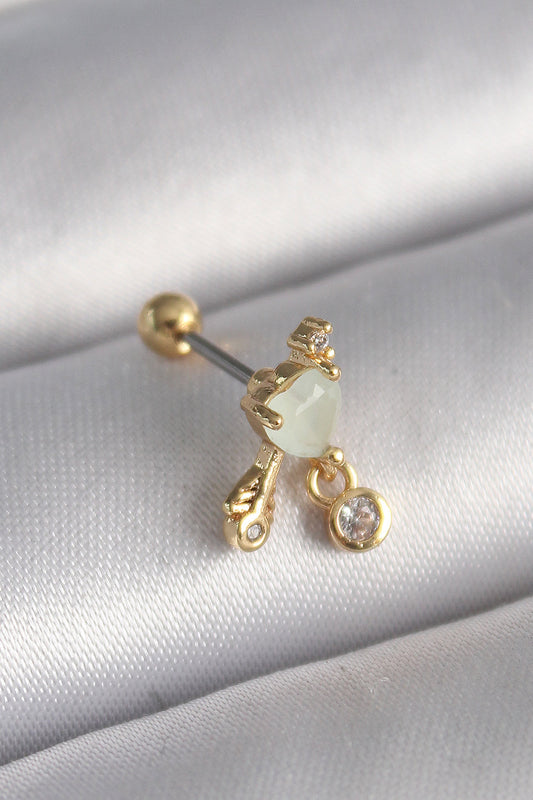 316L Çelik Gold Renk Beyaz Mineli Kalp Sallantı Zirkon Taşlı Tragus Piercing - PR1228