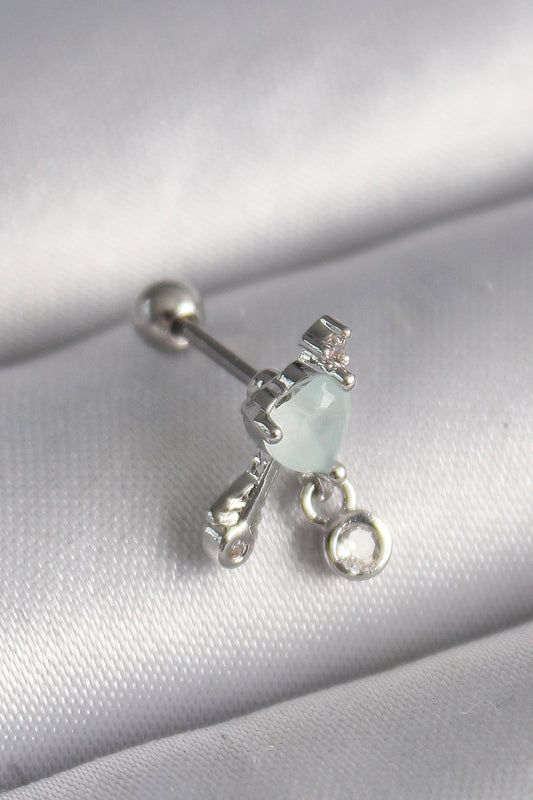 PR1229 - 316L Çelik Gümüş Renk Beyaz Minelik Kalp Sallantı Zirkon Taş Detay Tragus Piercing