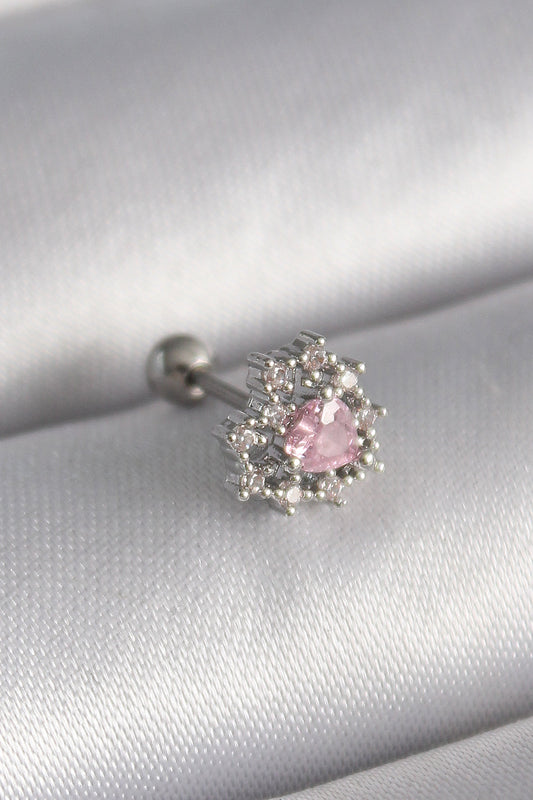 316L Çelik Gümüş Renk Zirkon Taşlı Kalp Tragus Piercing - PR1231