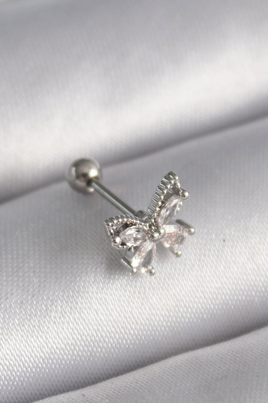 316L Çelik Gümüş Renk Zirkon Taşlı Kelebek Tragus Piercing - PR1233