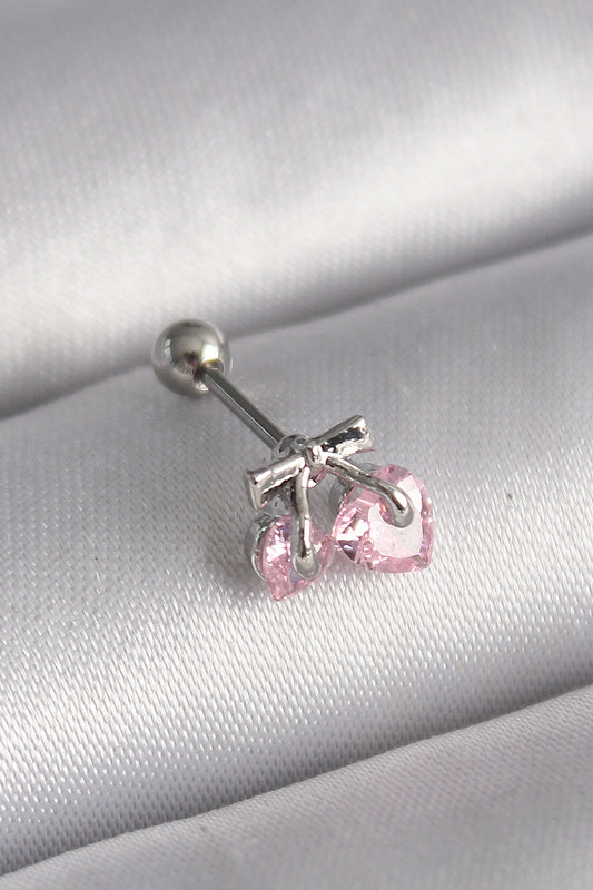 316L Çelik Gümüş Renk Pembe Zirkon Taşlı Kalp Tragus Piercing - PR1235