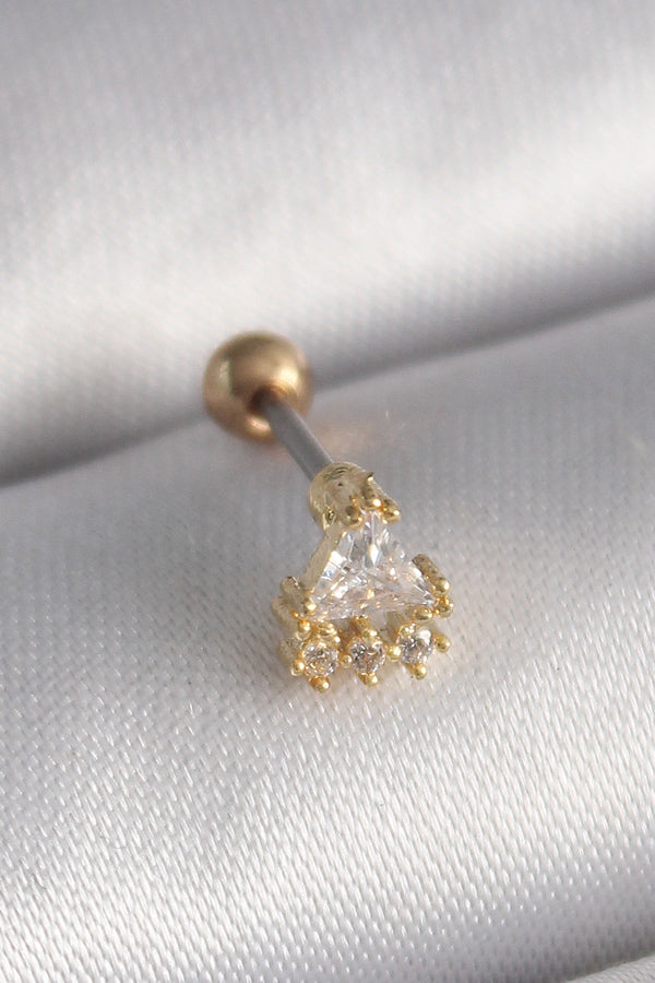 PR1238 - 316L Çelik Gold Renk Üçgen Zirkon Taşlı Tragus Piercing
