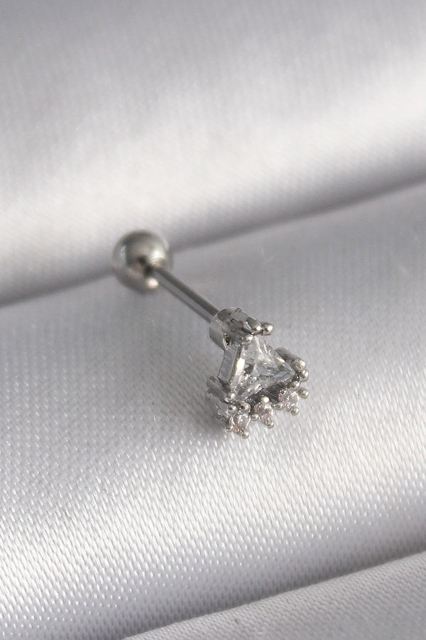 PR1239 - 316L Çelik Gümüş Renk Üçgen Zirkon Taşlı Tragus Piercing