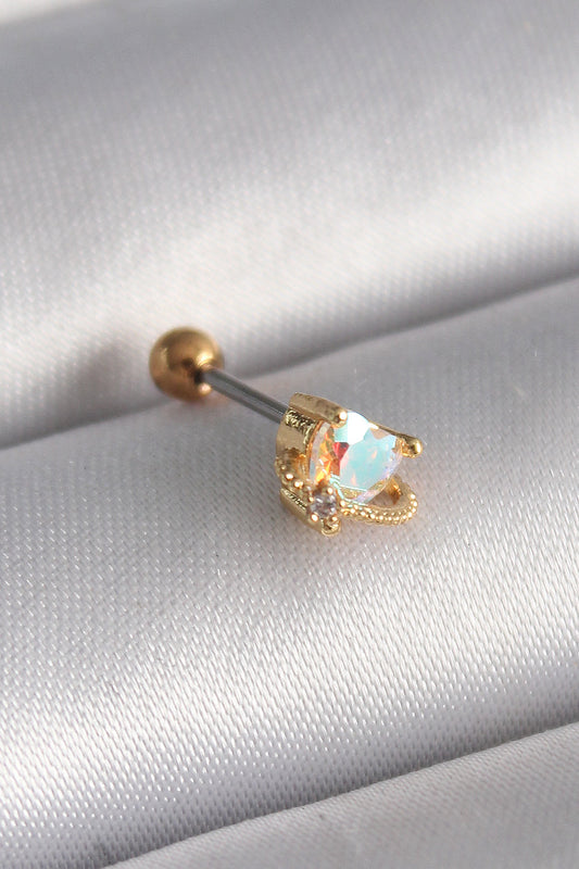 316L Çelik Gold Renk Zirkon Taşlı Kalp Tragus Piercing - PR1242