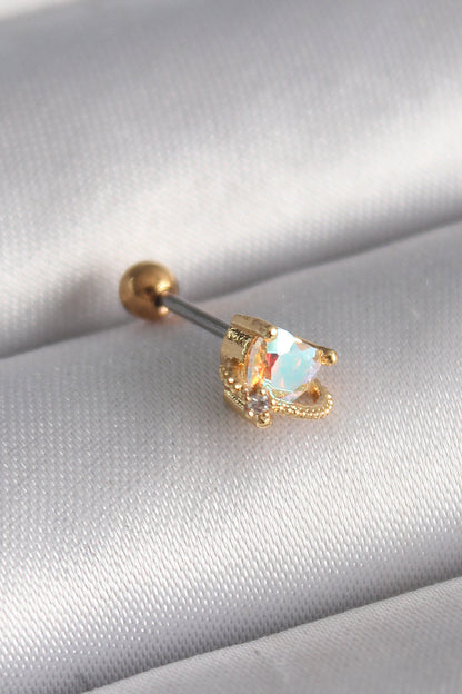 PR1242 - 316L Çelik Gold Renk Zirkon Taşlı Kalp Tragus Piercing