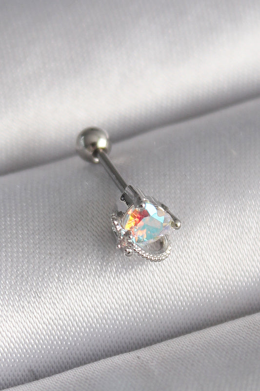 PR1243 - 316L Çelik Gümüş Renk Zirkon Taşlı Kalp Tragus Piercing