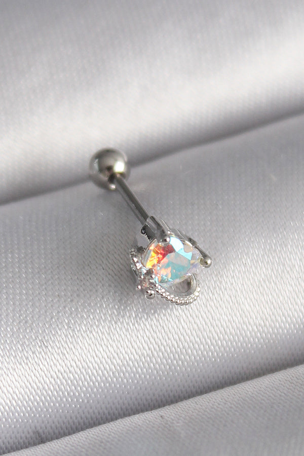 PR1243 - 316L Çelik Gümüş Renk Zirkon Taşlı Kalp Tragus Piercing