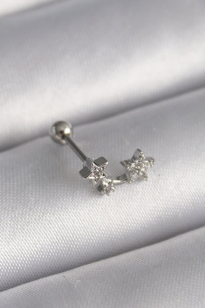 PR1245 - 316L Çelik Gümüş Renk Zirkon Taşlı Yıldız Tragus Piercing