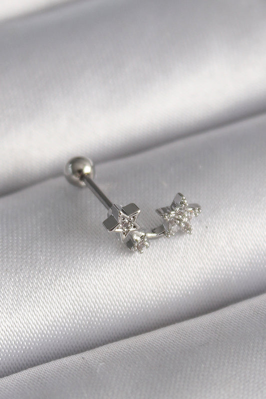 316L Çelik Gümüş Renk Zirkon Taşlı Yıldız Tragus Piercing - PR1245