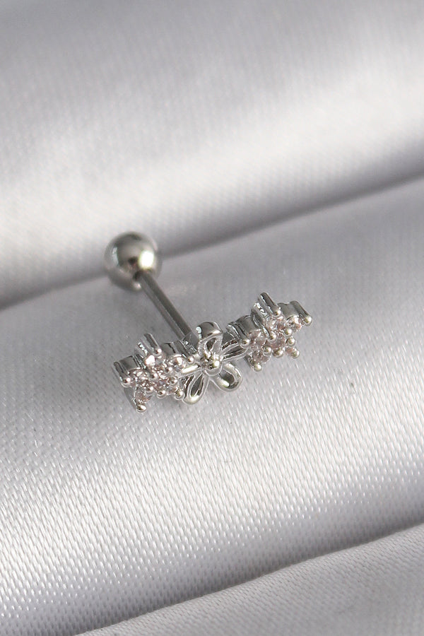 PR1247 - 316L Çelik Gümüş Renk Zirkon Taşlı Çiçek Tragus Piercing