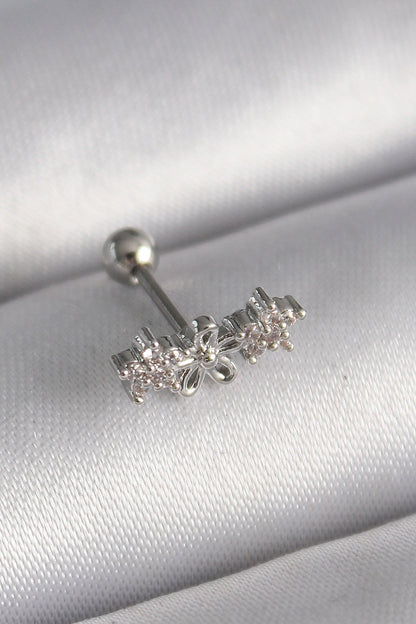 PR1247 - 316L Çelik Gümüş Renk Zirkon Taşlı Çiçek Tragus Piercing