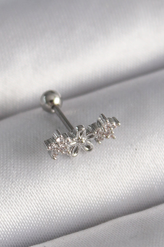 316L Çelik Gümüş Renk Zirkon Taşlı Çiçek Tragus Piercing - PR1247