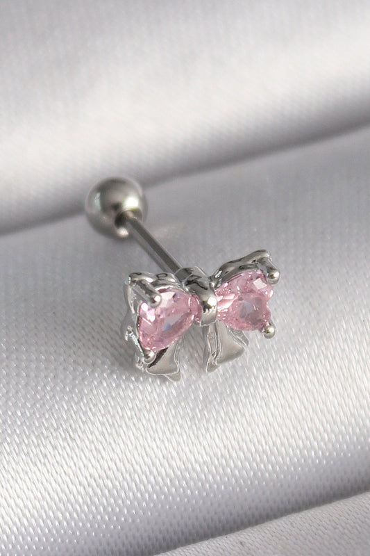 316L Çelik Gümüş Renk Pembe Zirkon Taşlı Fiyonk Tragus Piercing - PR1251