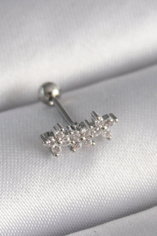316L Çelik Gümüş Renk Zirkon Taşlı Yonca Tragus Piercing - PR1255