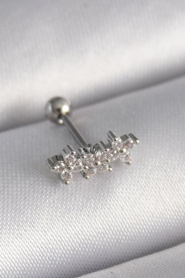 PR1255 - 316L Çelik Gümüş Renk Zirkon Taşlı Yonca Tragus Piercing