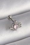 PR1261 - 316L Çelik Gümüş Renk Pembe Mineli Kalp Zirkon Taş Detay Tragus Piercing