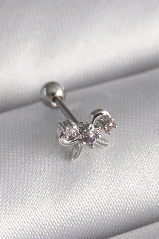 PR1265 - 316L Çelik Gümüş Renk Zirkon Taşlı Kurdele Tragus Piercing