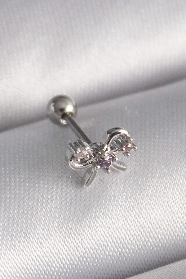 PR1265 - 316L Çelik Gümüş Renk Zirkon Taşlı Kurdele Tragus Piercing