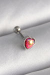 PR1267 - 316L Çelik Gümüş Renk Kırmızı Mineli Kalp Tragus Piercing