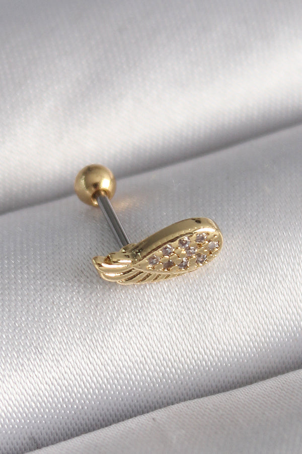 PR1268 - 316L Çelik Gold Renk Zirkon Taşlı Kanat Tragus Piercing
