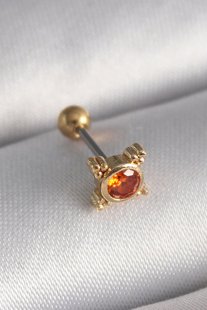 316L Çelik Gold Renk Turuncu Zirkon Taşlı Tragus Piercing - PR1270
