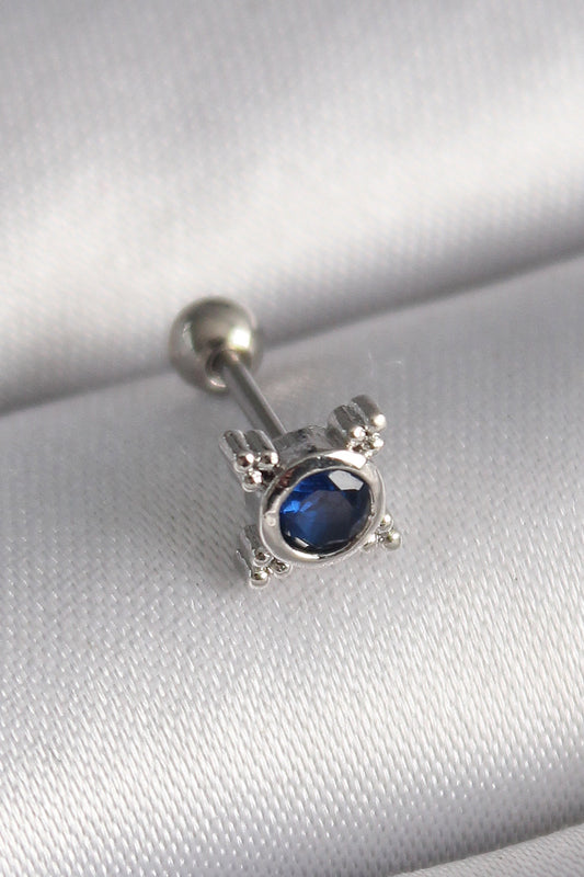 PR1271 - 316L Çelik Gümüş Renk Mavi Zirkon Taşlı Tragus Piercing