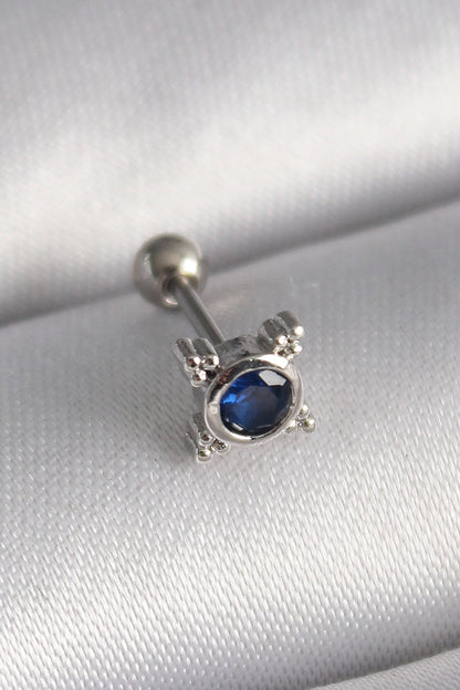 316L Çelik Gümüş Renk Mavi Zirkon Taşlı Tragus Piercing - PR1271