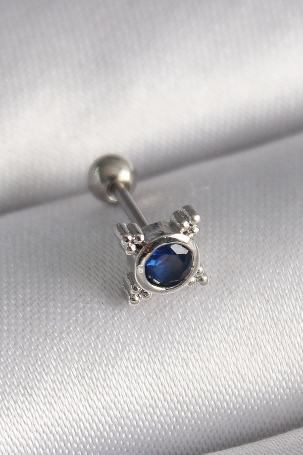 PR1271 - 316L Çelik Gümüş Renk Mavi Zirkon Taşlı Tragus Piercing