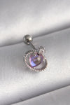 PR1273 - 316L Çelik Gümüş Renk Mor Mineli Kalp Zirkon Taş Detay Tragus Piercing