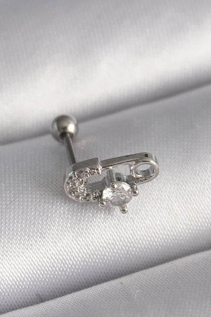 316L Çelik Gümüş Renk Zirkon Taşlı Toplu İğne Tragus Piercing - PR1275