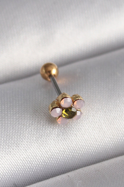 316L Çelik Gold Renk Zirkon Taşlı Çiçek Tragus Piercing - PR1276