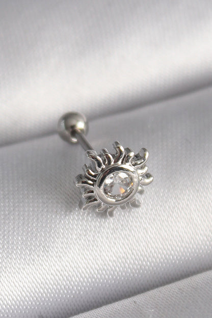 316L Çelik Gümüş Renk Zirkon Taşlı Güneş Tragus Piercing - PR1279