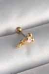 PR1280 - 316L Çelik Gold Renk Zirkon Taş Detay Pembe Kalp İşleme Tragus Piercing