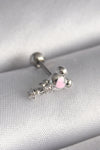 PR1281 - 316L Çelik Gümüş Renk Zirkon Taş Detay Pembe Kalp İşleme Tragus Piercing