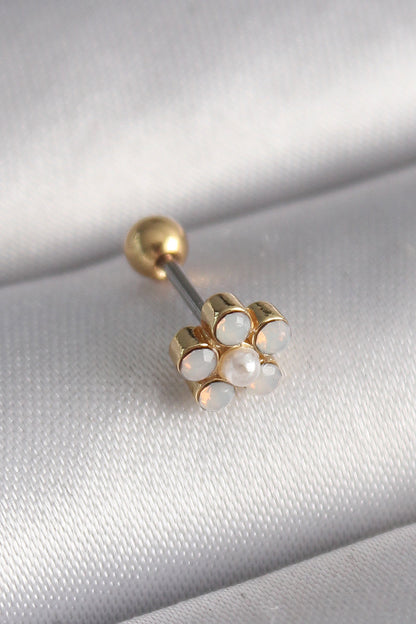316L Çelik Gold Renk Zirkon Taşlı Çiçek Model Tragus Piercing - PR1282