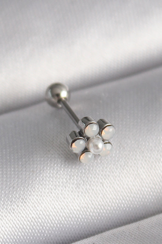 PR1283 - 316L Çelik Gümüş Renk Zirkon Taşlı Çiçek Model Tragus Piercing