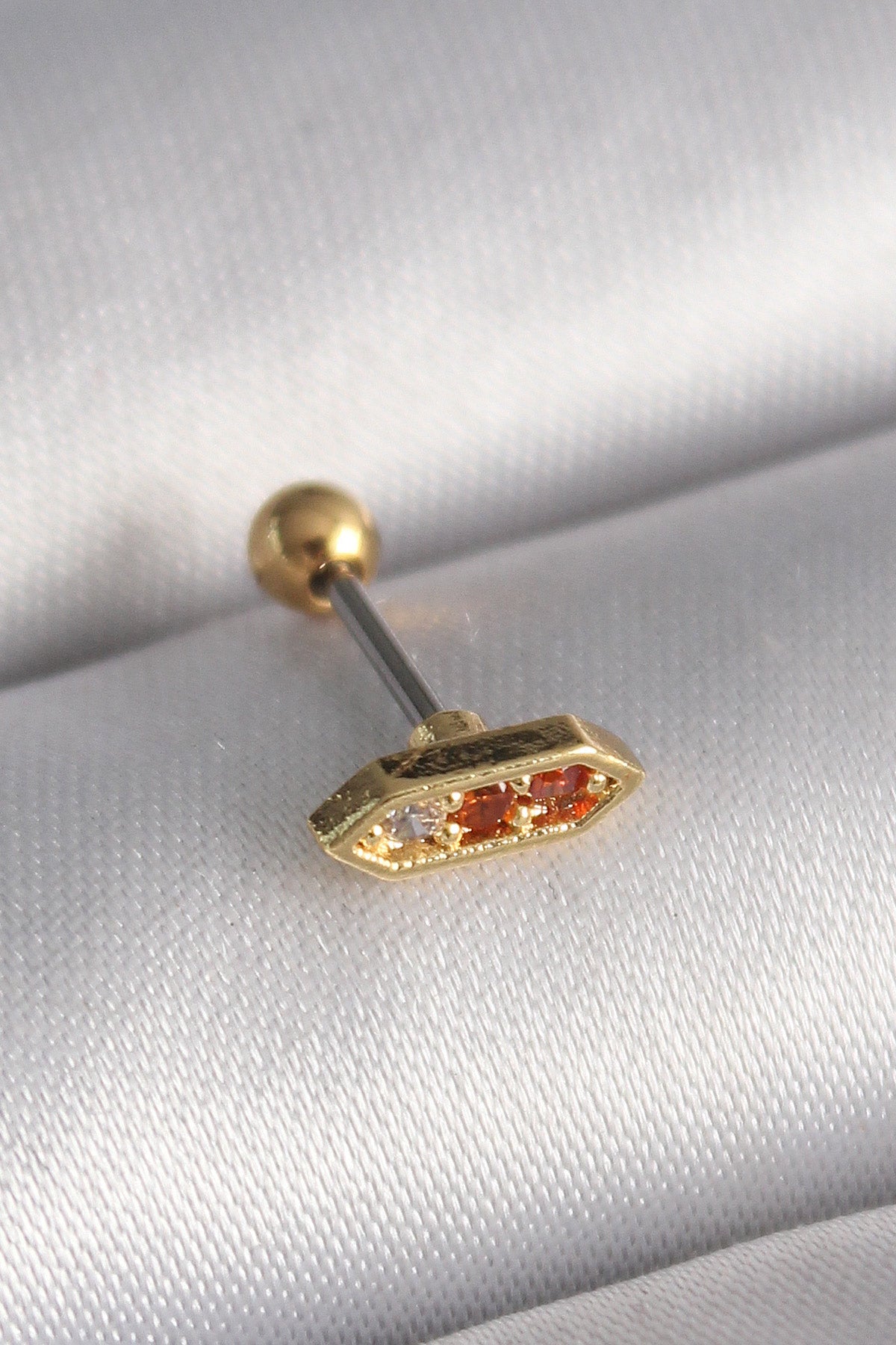 316L Çelik Gold Renk Turuncu Zirkon Taşlı Tragus Piercing - PR1284