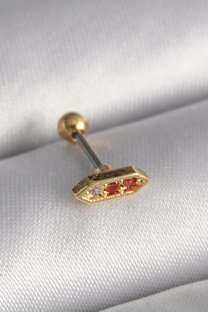 316L Çelik Gold Renk Turuncu Zirkon Taşlı Tragus Piercing - PR1284