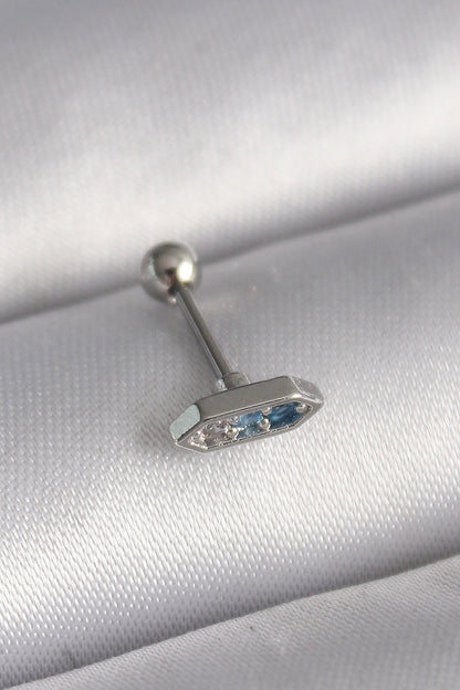 316L Çelik Gümüş Renk Mavi Zirkon Taşlı Tragus Piercing - PR1285