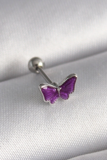 316L Çelik Gümüş Renk Mor Kelebek Model Tragus Piercing - PR1287