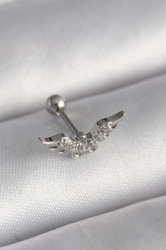 PR1291 - 316L Çelik Gümüş Renk Zirkon Taş Detay Kanat Model Tragus Piercing