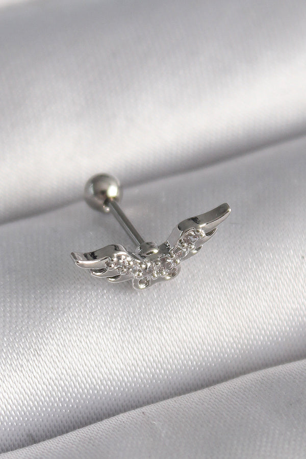PR1291 - 316L Çelik Gümüş Renk Zirkon Taş Detay Kanat Model Tragus Piercing