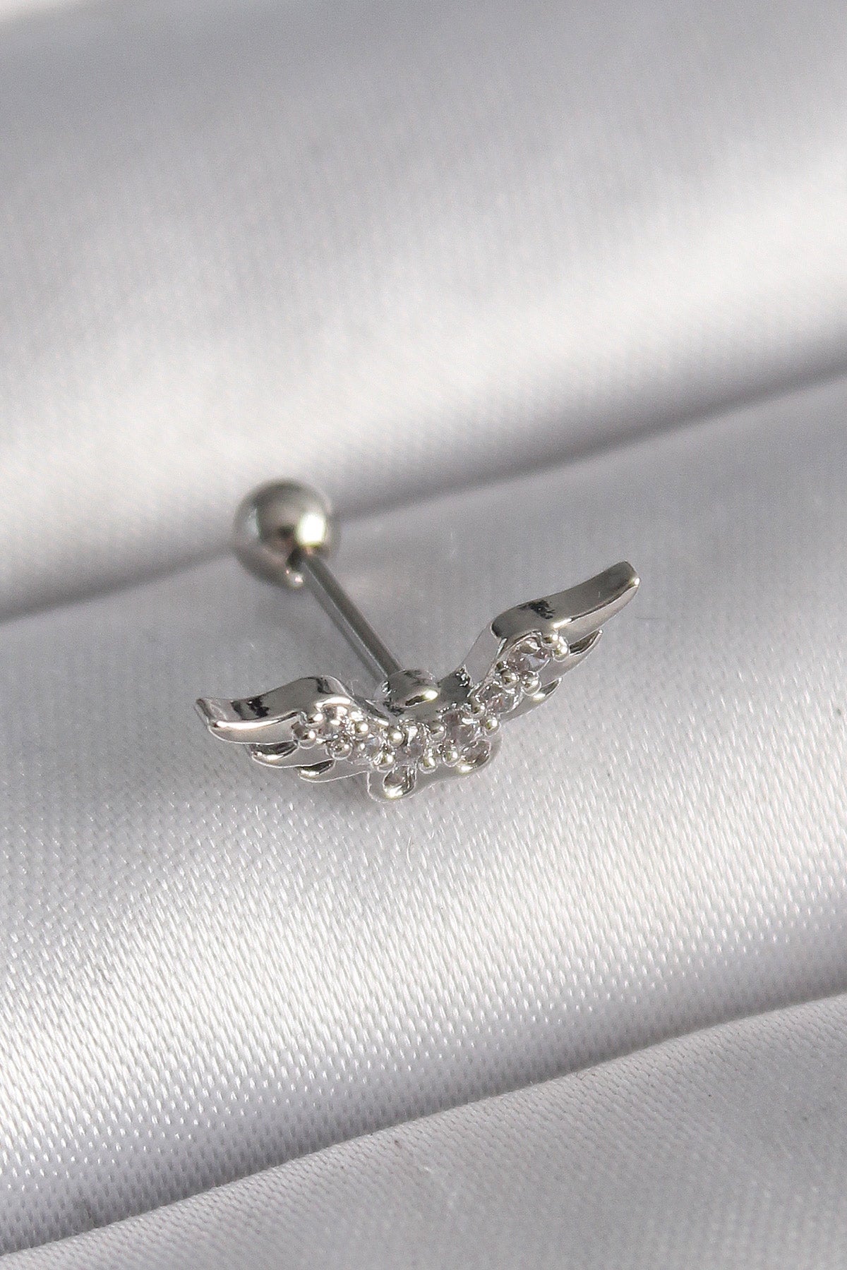 316L Çelik Gümüş Renk Zirkon Taş Detay Kanat Model Tragus Piercing - PR1291
