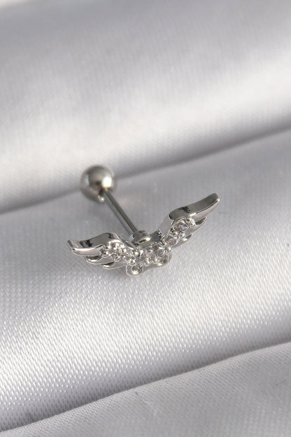 316L Çelik Gümüş Renk Zirkon Taş Detay Kanat Model Tragus Piercing - PR1291