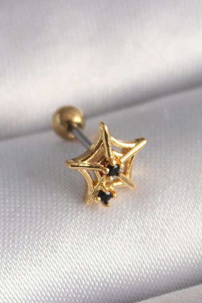 316L Çelik Gold Renk Siyah Zirkon Taş Detay Örümcek Ağ Model Tragus Piercing - PR1292