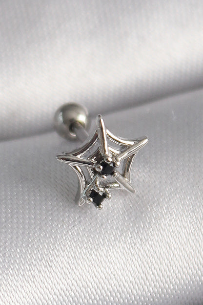 316L Çelik Gümüş Renk Siyah Zirkon Taş Detay Örümcek Ağ Model Tragus Piercing - PR1293